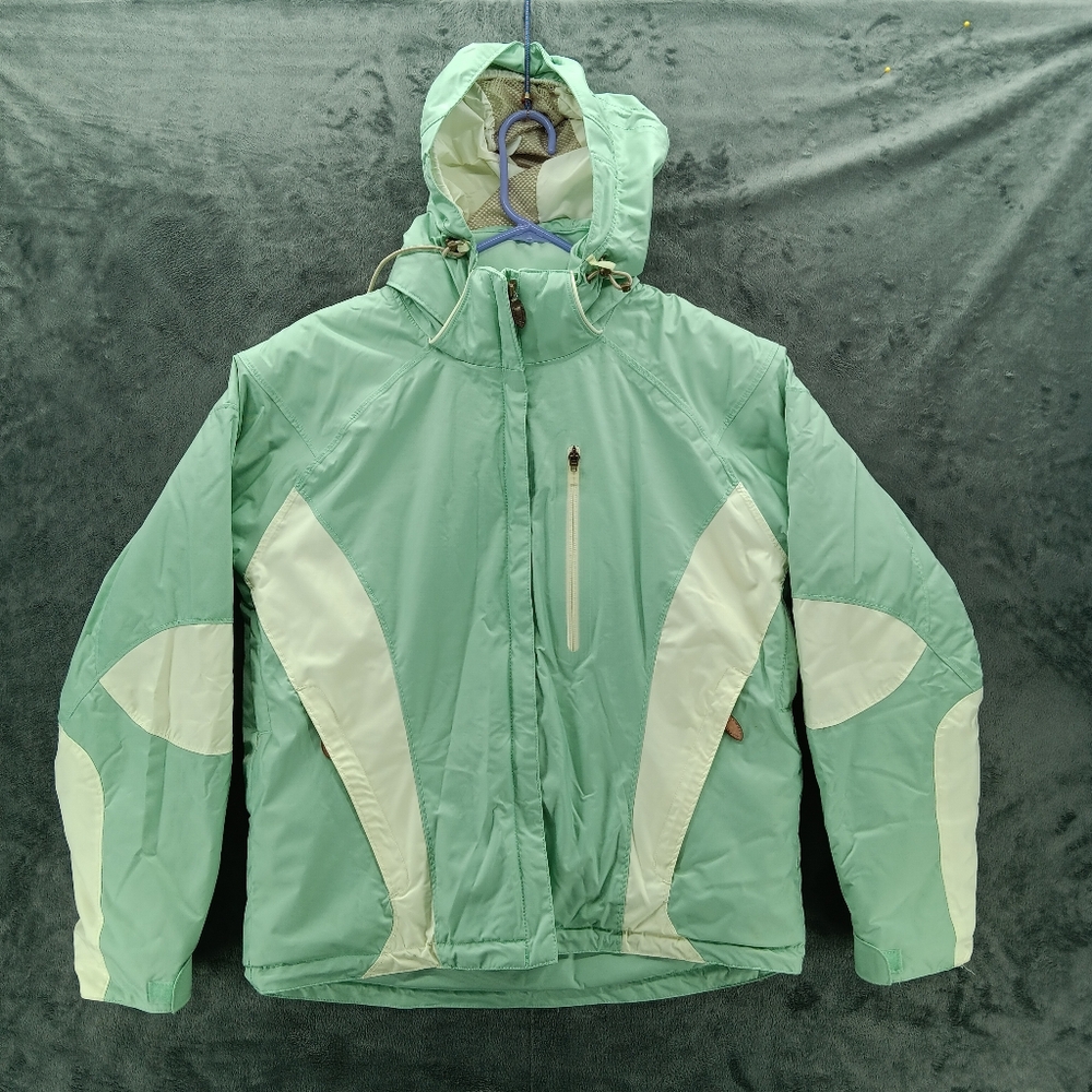 Women's Obermeyer Ski Jacket Mint & White w/Detachable Hood Size 8